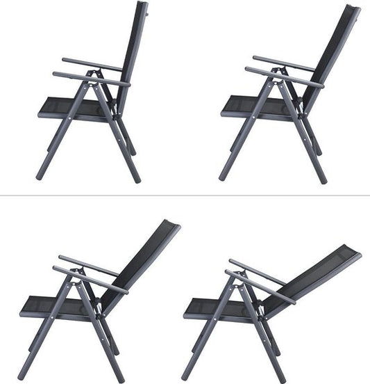 Tuinset 6 + 1 Klapstoelen Tuintafel \/u2013 Aluminium 140x80cm - Grijs