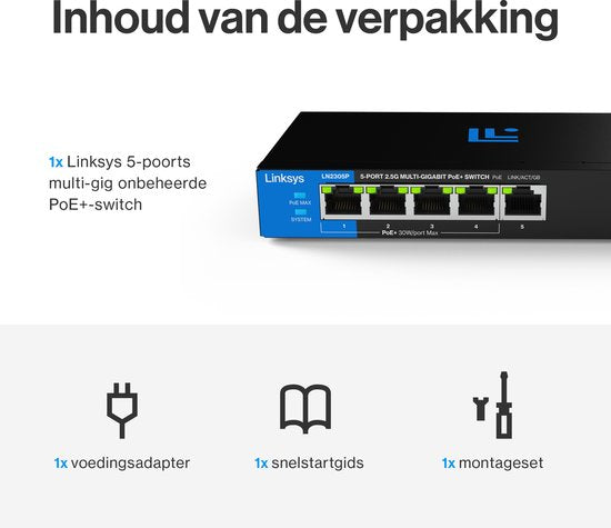 Linksys LN2305P 5-Poorts 2.5 Gb Unmanaged PoE+ Switch - Zwart - Compact