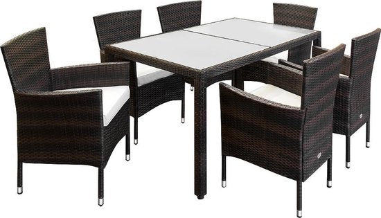 Casaria Polyrattan Tuinset – Tafel 6 Stoelen & Kussens – Bruin
