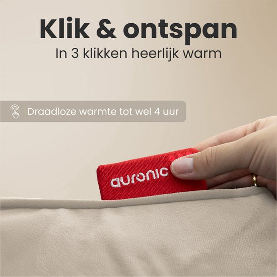 Auronic Warmtekussen - Velvet - 45x60 - Draadloos - Oplaadbaar - Elektrisch kussen - Infrarood - Taupe
