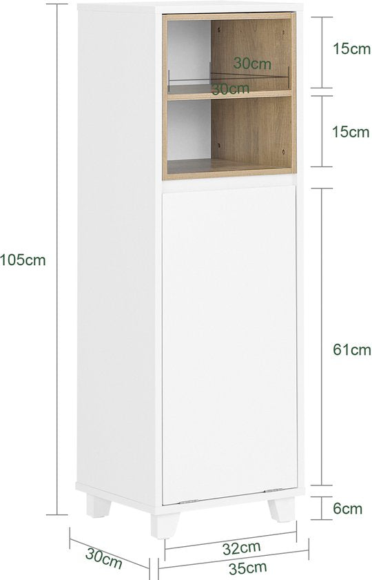 SoBuy BZR146-W Badkamerkast - Wit Houtcomposiet met Wasmand