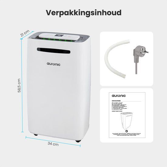 Auronic Luchtontvochtiger - Compact Plus Series - 20L - Slaapkamer, Badkamer, Woonkamer en Kantoor - Vochtvreter voor in Huis - Wit