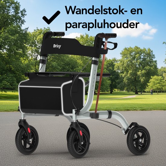Brixy Rollator - Lichtgewicht En Opvouwbaar - Zitfunctie - Rugleuning, Tas En Wandelstokhouder - Grijs