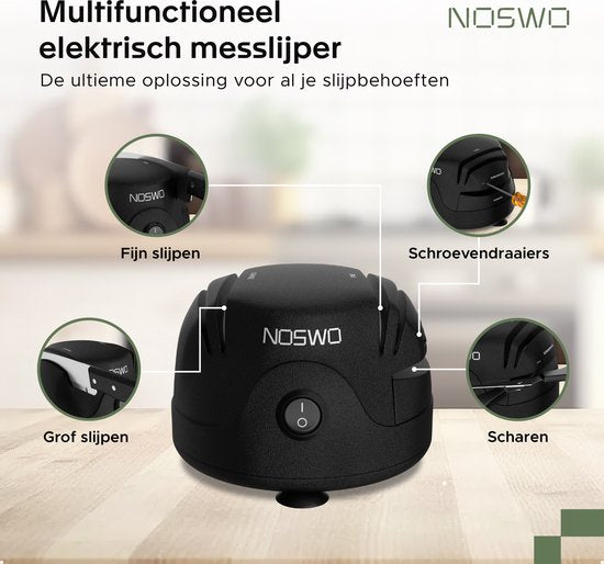 Noswo Elektrische Messenslijper - Multifunctioneel - Geschikt voor Messen, Schroevendraaiers en Scharen - Anti Slip - Zwart