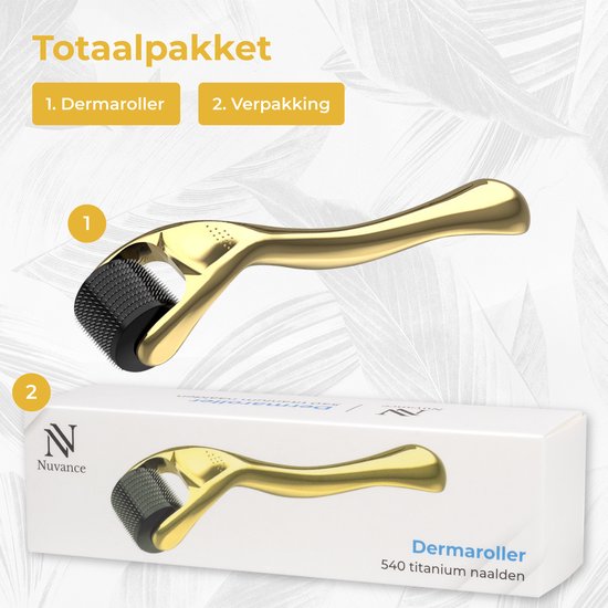 Nuvance - Dermaroller - 540 Micro Naalden van 0.5mm - Incl. eBook - Derma Roller voor Huidverzorging - Baardroller voor Haargroei - Steriel Verpakt