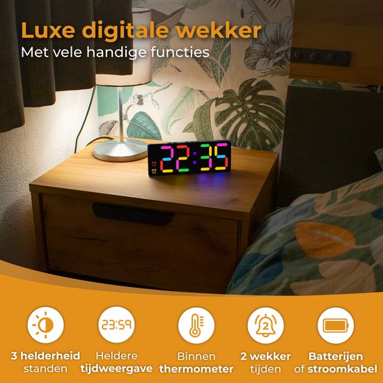 Nuvance Digitale Wekker - Digitale Klok - Wekkers voor Kinderen & Volwassenen - Reiswekker - Slaapkamer - Led Wekkers Digitaal - Zwart RGB