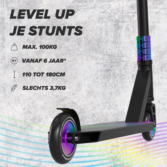 LifeGoods Stuntstep Pro X - T-Stang - HIC - Step voor Kinderen - Jongens/Meisjes - 110mm - 100KG - Regenboog