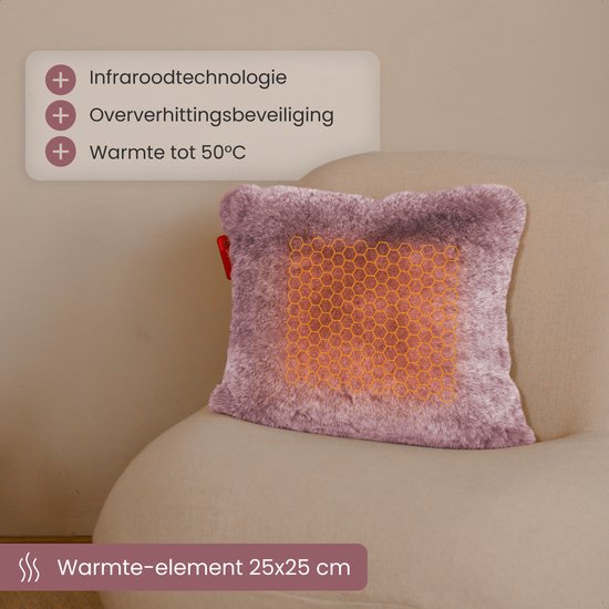 Auronic Warmtekussen - Teddy - 45x45 - Draadloos - Oplaadbaar - Elektrisch kussen - Infrarood - Roze