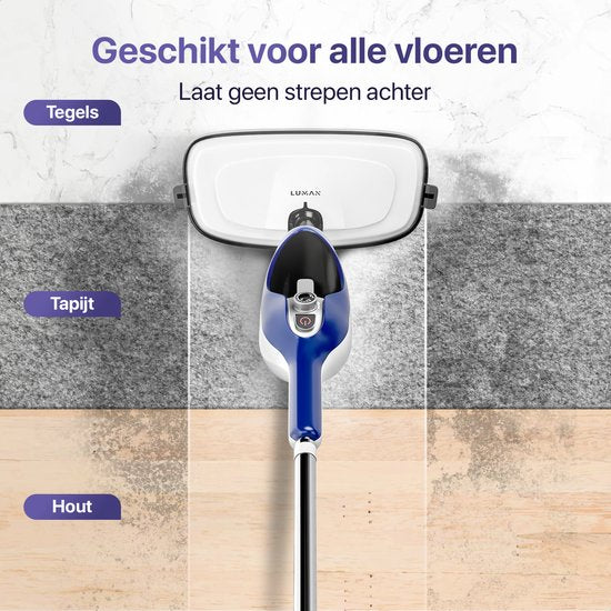 LUMAN 12 in 1 Stoomreiniger Én Handstomer V1 - Tapijtreiniger - Vlekkenreiniger - Met Aanpasbare Stoomkracht - Met 10 Opzetstukken en 3 Microvezeldoeken - Blauw