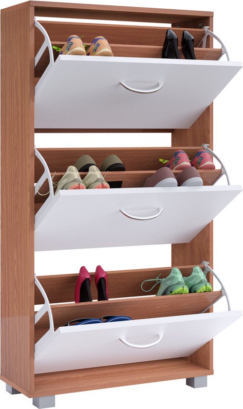 Schoenenkast – 3 Kleppen – 115x60x24cm – 18 Paar Beuken/Wit