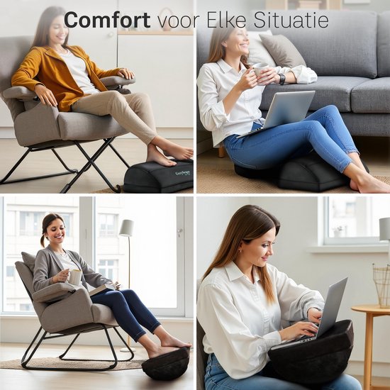 CozySense® Voetensteun Bureau - Ergonomisch Voetenbankje met 2 Hoogtes - Anti-Slip & Wasbare Sherpa Hoes - Voetenkussen voor Thuis & Kantoor - Zwart