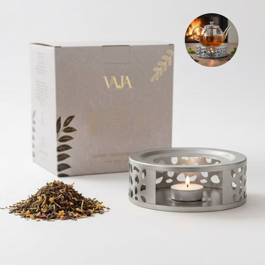 Vaja® Warmhoudplaat met Waxinelichtje voor Theepot - Warmhouder met Kaars - Theelichthouder - Thee Warmer Theelicht - Tea Maker - Verwarmer - Zilver