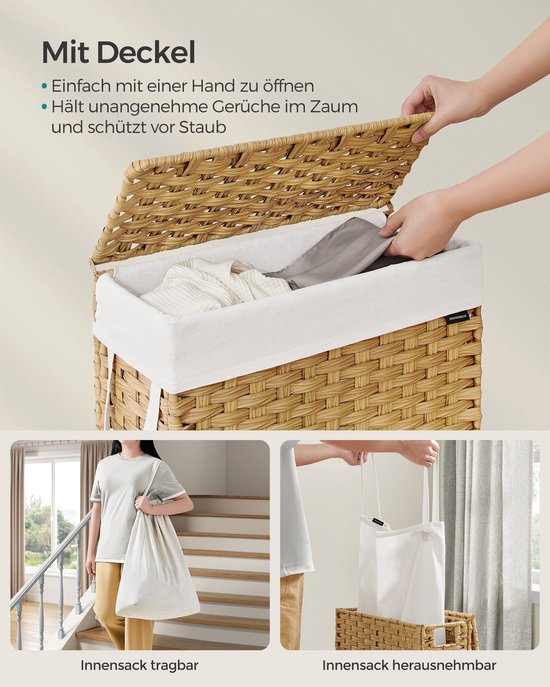 Wasmand – Grote Capaciteit – 55 l gemaakt van synthetisch rotan – Modern – Hoogwaardige Kwaliteit