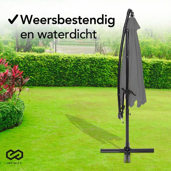 Infinity Goods Zweefparasol - 300CM - Incl. Kruisvoet - Waterdicht - Draai- en kantelbaar - Verstelbare Hoogte - Antraciet