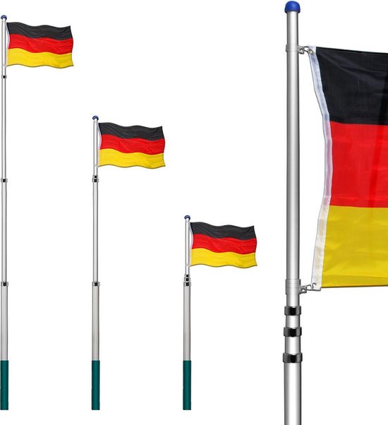 Deuba Vlaggenmast sterk Aluminium - tot 6,50 meter incl. Duitse Vlag Hijssysteem