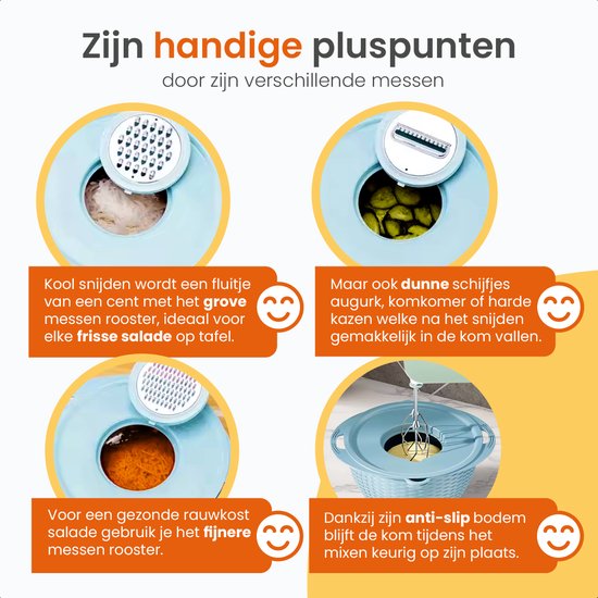 Goliving Slakom - 2,5L - Ø 26 cm - Mengkom - Vergiet - Beslagkom met Deksel - Serveerschaal - Groentesnijder - Hakmolen - Blauw