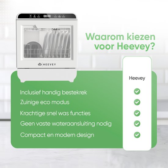 Heevey Mini Vaatwasser - Vrijstaande vaatwasser - Campingvaatwasser - 5 Wasprogramma's - Afwas - Sterilisatiesysteem - Droogfunctie 75°C