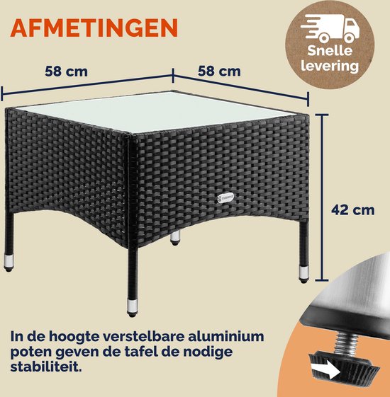 CASARIA Polyrattan Bijzettafel - Buiten 58x58x45cm - Zwart
