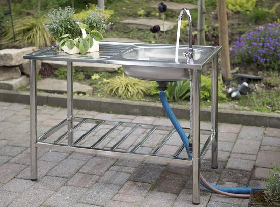 Camping/Outdoor Inox tafel met gootsteen lavabo en kraan 100x77x50cm