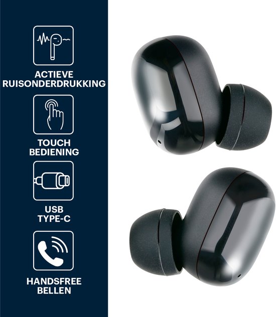 Grundig Draadloze Oordopjes - Earbuds Bluetooth 5.3 - Oortjes incl. Oplaadcassette - Batterijduur tot 20 Uur - USB-C Oplaadbaar - Touch Bediening en Handsfree Bellen