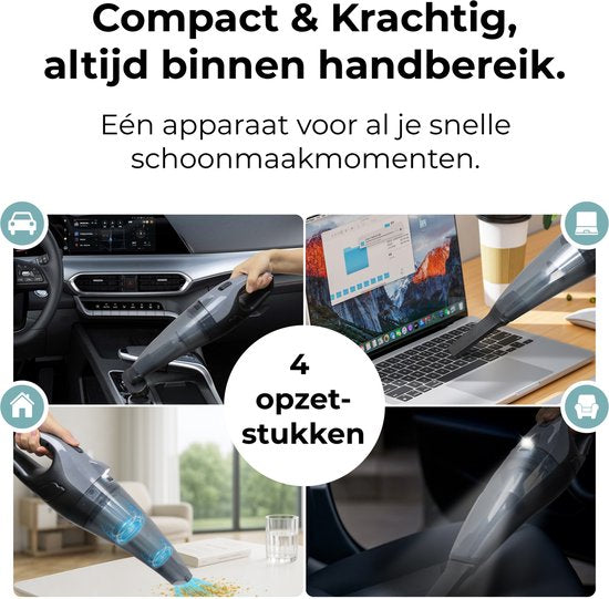 STAUS&BACH Kruimelzuiger met licht - Lichtgewicht kruimeldief snoerloos - Handstofzuiger voor auto - SuperNova - Zwart