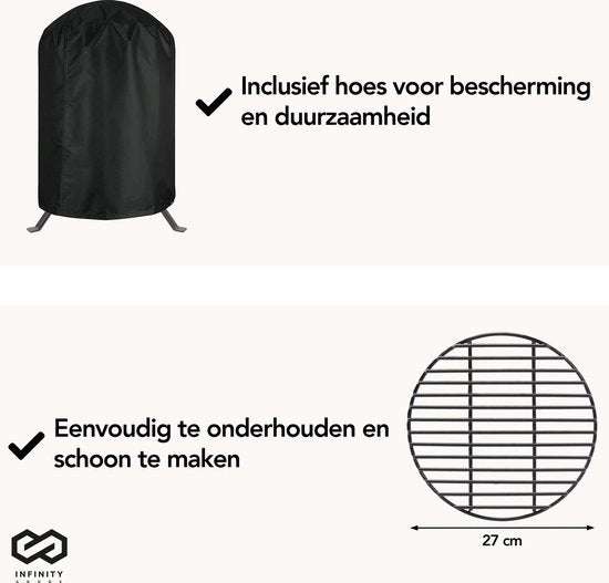 Infinity Goods Kamado BBQ Egg - 13 Inch - Inclusief Hoes - Houtskoolbarbecue - Ø 27 CM - Zwart
