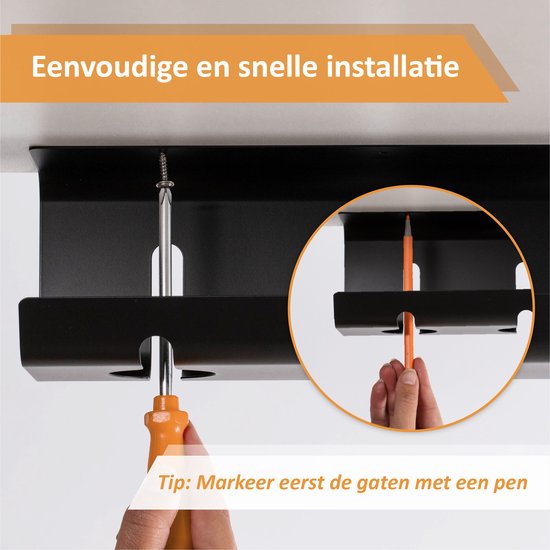 Stilemo Kabelgoot Bureau 2 Delig - Cable Management - Kabelhouder 43 CM - Kabelbox - Kabel Organiser 5 KG Draagkracht - Opberbox Stekkerdoos - Zwart - Incl. Accessoires