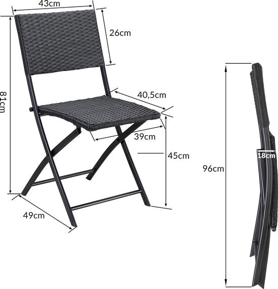Casaria Polyrattan Klapstoel – 2 Stuks Weerbestendig – Zwart