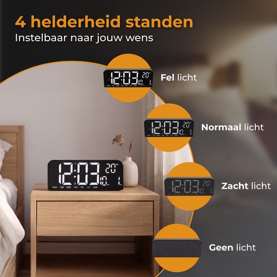 Nuvance Digitale Wekker - Digitale Klok - Reiswekker voor Kinderen & Volwassenen - Alarmklok - LED Wekkers Digitaal