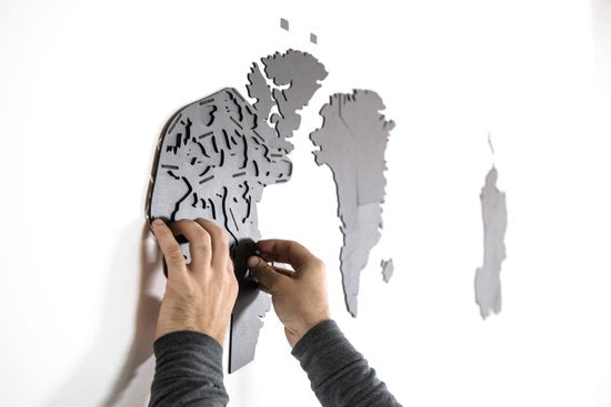 MiMi Innovations® Giant Houten Wereldkaart - Muurdecoratie - Wanddecoratie - Muursticker - 280x170 cm/110.2x66.9 inch - Zwart