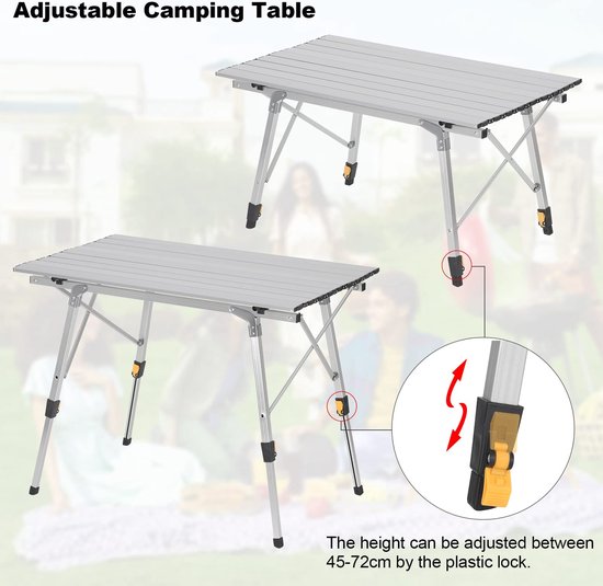 Rootz Campingtafel - Draagbaar Picknickbureau - Opvouwbaar Buitenoppervlak - Compacte Reisstandaard - Al Fresco Dineren - Campingmeubilair - Zilver - 90x52.2cm