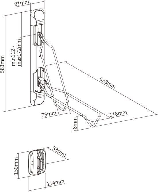Fietsbeugel wandmontage - fiets ophangsysteem - zwenkbaar - 2.1 tot 2.8 inch banddikte