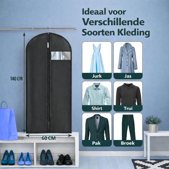 Ceruzo Kledinghoezen 5 Stuks – 60x140 cm – Beschermhoes – Venster- Zwart