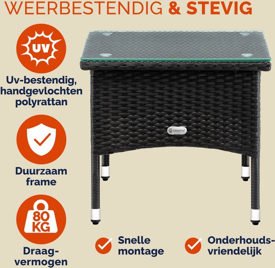 CASARIA Polyrattan Bijzettafel Buiten - 50x50x45cm - Zwart