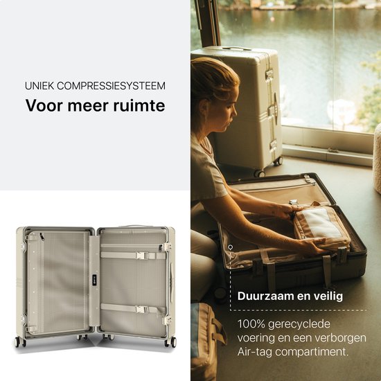 ONYX Hybrid Pro Check-in Koffer Large 100 Liter - Gerecycled Polycarbonaat en Ritsloos Design - Reiskoffer met TSA slot en Spinner wielen - Lichtgewicht Trolley met Laptopvak - Ivory White