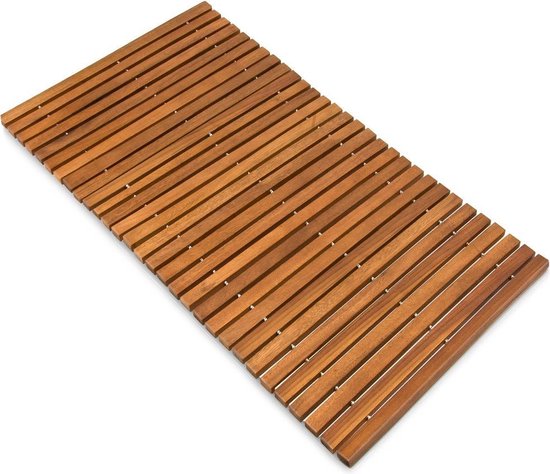 Badmat - Acaciahout Antislip Strepenpatroon 76x50cm - FSC gecertificeerd