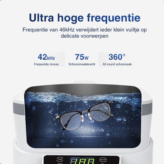 Samako Ultrasoon Reiniger PowerWave - Reinigingsapparaat - Ultrasoonbad - Brillen - Sieraden - Horloge - Make-up kwast - 1200 ml