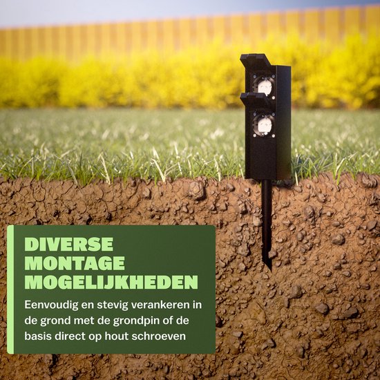Monzana Stekkerdoos 2voudig - IP44 Metaal & Spike – Zwart