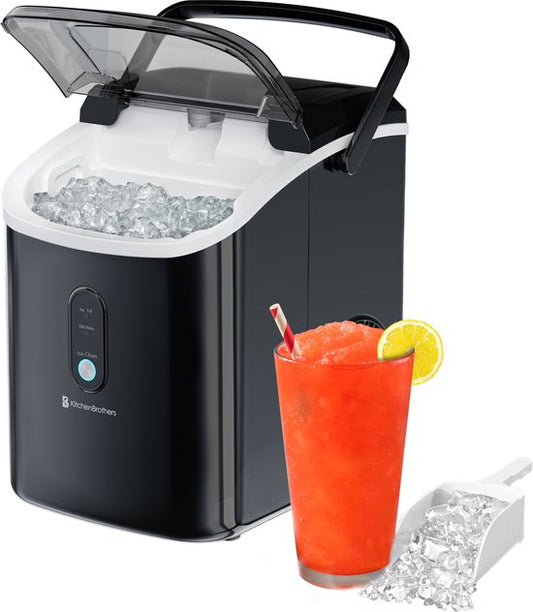KitchenBrothers Nugget IJsblokjesmachine - 1.1L - Crushed Ice Maker met IJsschep – Draagbaar – 15kg/24 uur - Zwart