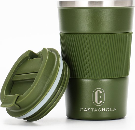 Castagnola Thermosbeker - Koffiebeker To Go - Reismok voor Koffie en Thee - Theebeker - 380 ML - RVS - Groen