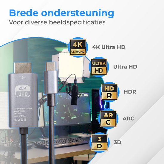 Nuvance - USB C naar HDMI Kabel - 2 Meter - 4K Ultra HD - Geschikt voor Telefoon, Tablet, Laptop, PC, Beamer & Monitor
