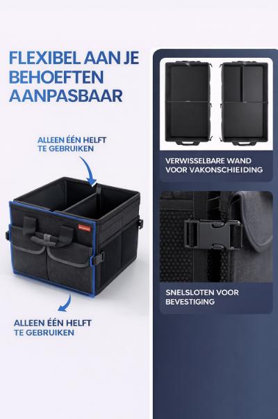 HELDENWERK Premium kofferbak organizer met deksel, stevig & antislip - Opvouwbare kofferbaktas, groot met dubbele bodem - Kofferbakbox, kofferbak organizer box