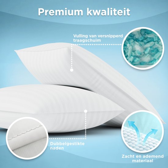 CozySense® Hoofdkussen - Set van 2 - 50x70 CM - Slaapkussen met Traagschuim - Aanpasbare Vulling & Afneembare 100% Katoenen Hoes - Pillow - Voor Zij-, Buik- en Rugslapers