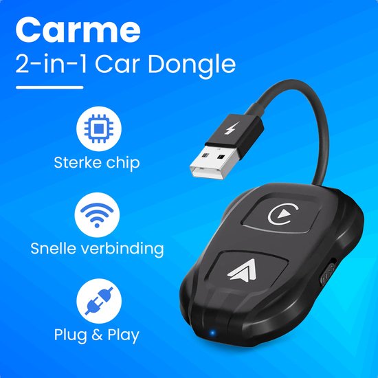 CarMe Luxe 2-in-1 Autodongle - Draadloos CarPlay & Android Auto - 2024 Model - Zwart