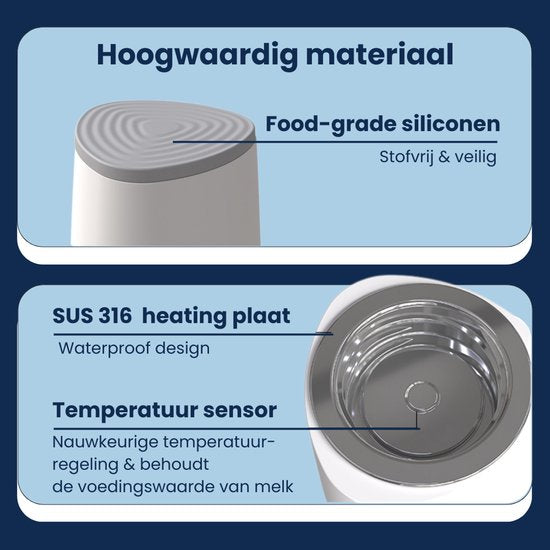 LAKOO Digitale flessenwarmer - Babyvoeding - Draadloos - 2024 Model - tot 6x opwarmen zonder stroom
