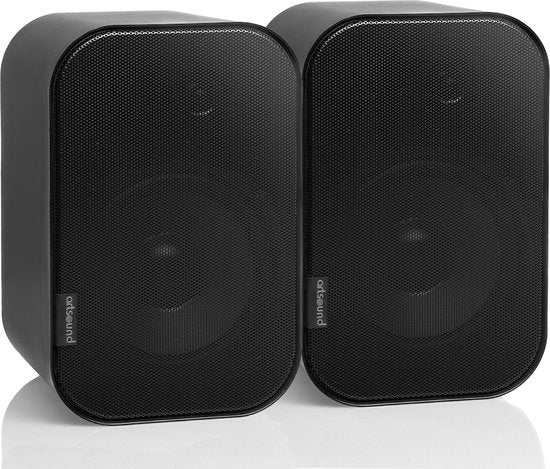 Artsound UNI20, Set van 2 passieve luidsprekers, 2-weg hifi luidspreker, 10-40 watt, muurbeugel met kogelgewricht, geschikt voor ruimtes tot 20 m² zoals gang, keuken, toilet, kleur: zwart