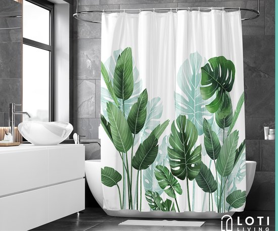 Loti Living Douchegordijn Anti Schimmel – Strelitzia - Inclusief ringen – Waterdicht - Polyester - Douchegordijn 180x200 cm