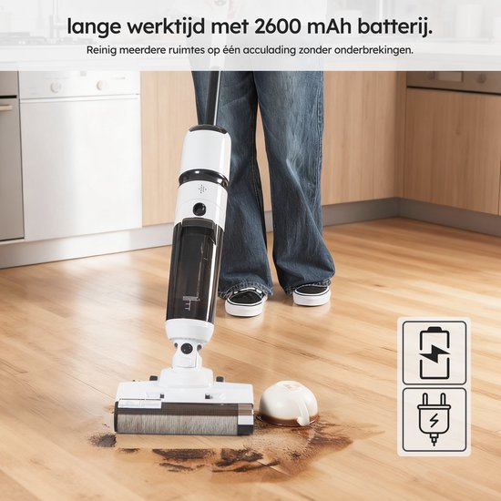 Saaf Vloerreiniger M200 - 50 min Accu - Elektrische Dweil - Steelstofzuiger met Dweilfunctie - Display & Reinigingsstation - Watersterilisatie - Wit