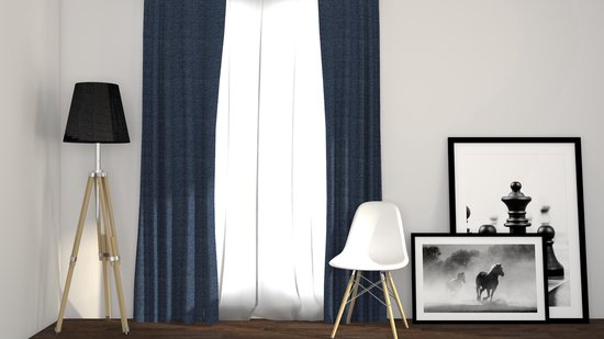 Larson - Luxe geweven blackout gordijn met ringen – donkerblauw 3x2.5m – Verduisterend & kant en klaar – per stuk