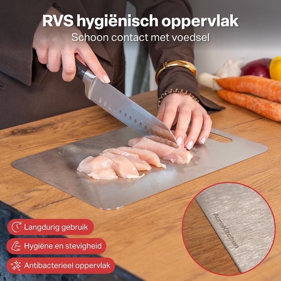 AoraKitchen Snijplank RVS - Set 3 Stuks - Snijplanken - Vaatwasserbestendig - Titanium Gestabiliseerd